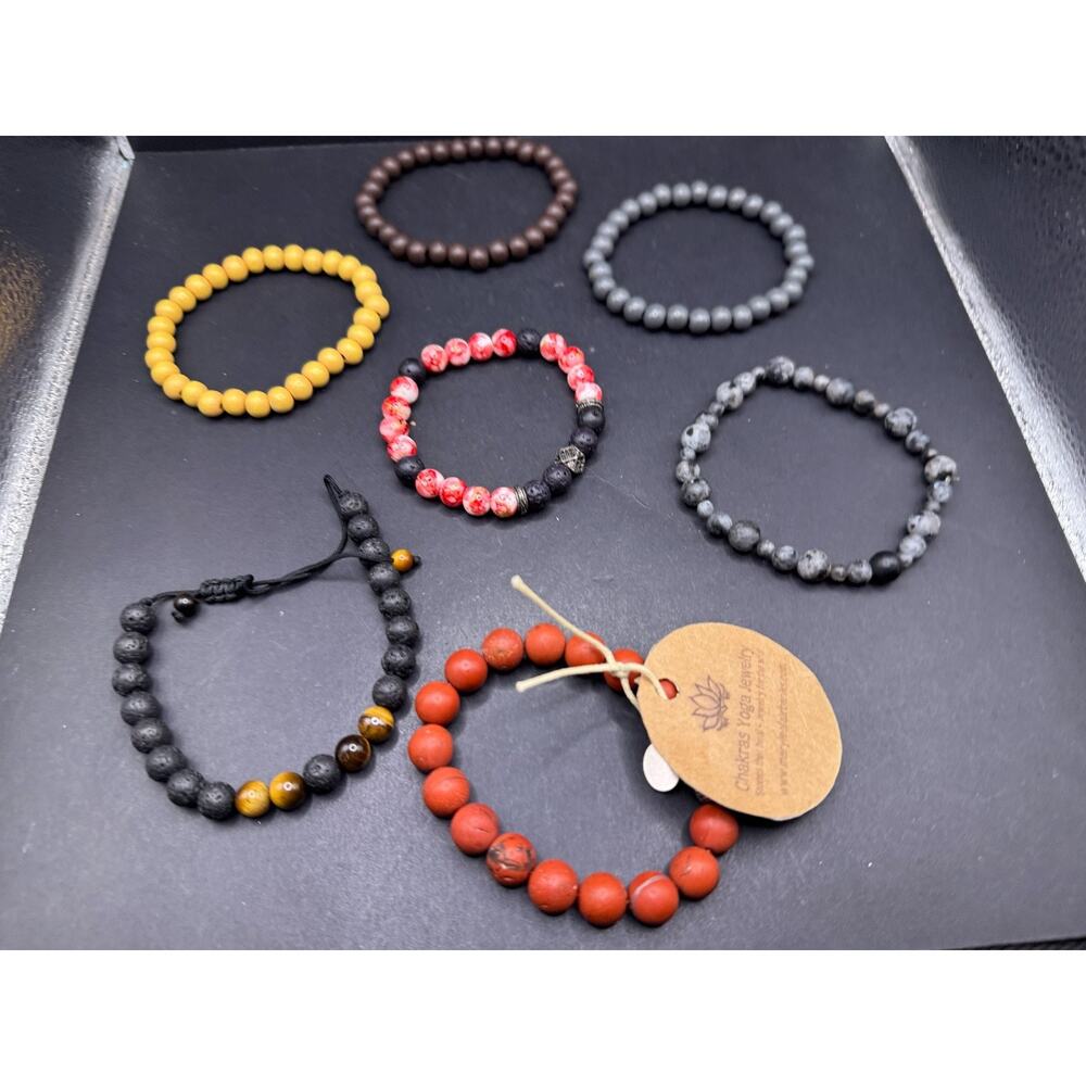Vintage Lot of 7 Beaded Chakra Crystal Healing Stretch Bracelet Multicolor